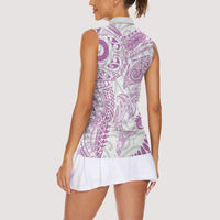 Aotearoa Maori Sea Animals Tribal Women Sleeveless Polo Shirt Manta Ray and Shark Moko Pattern Pink Color LT03 - Polynesian Pride