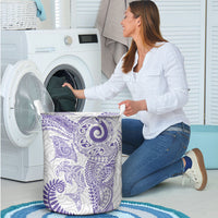Aotearoa Maori Sea Animals Tribal Laundry Basket Manta Ray and Shark Moko Pattern Purple Color
