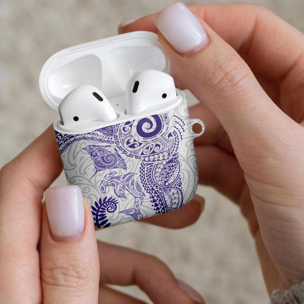 Aotearoa Maori Sea Animals Tribal AirPods Case Manta Ray and Shark Moko Pattern Purple Color LT03 - Polynesian Pride