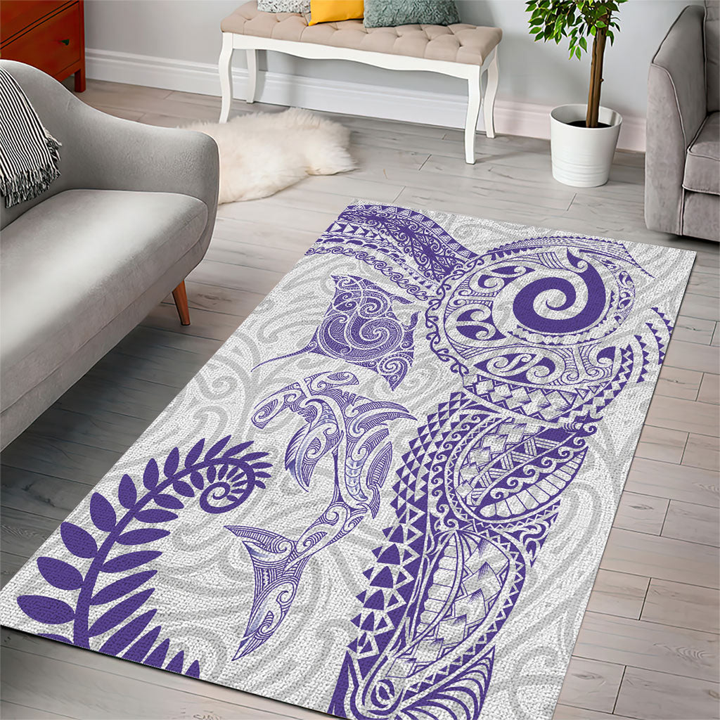 Aotearoa Maori Sea Animals Tribal Area Rug Manta Ray and Shark Moko Pattern Purple Color LT03 - Polynesian Pride