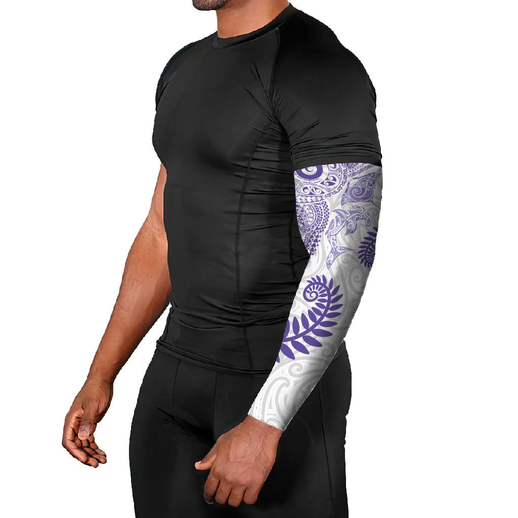 Aotearoa Maori Sea Animals Tribal Arm Sleeves Manta Ray and Shark Moko Pattern Purple Color LT03 - Polynesian Pride
