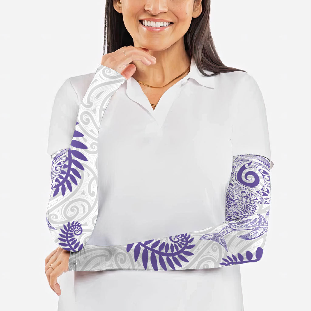 Aotearoa Maori Sea Animals Tribal Arm Sleeves Manta Ray and Shark Moko Pattern Purple Color LT03 - Polynesian Pride