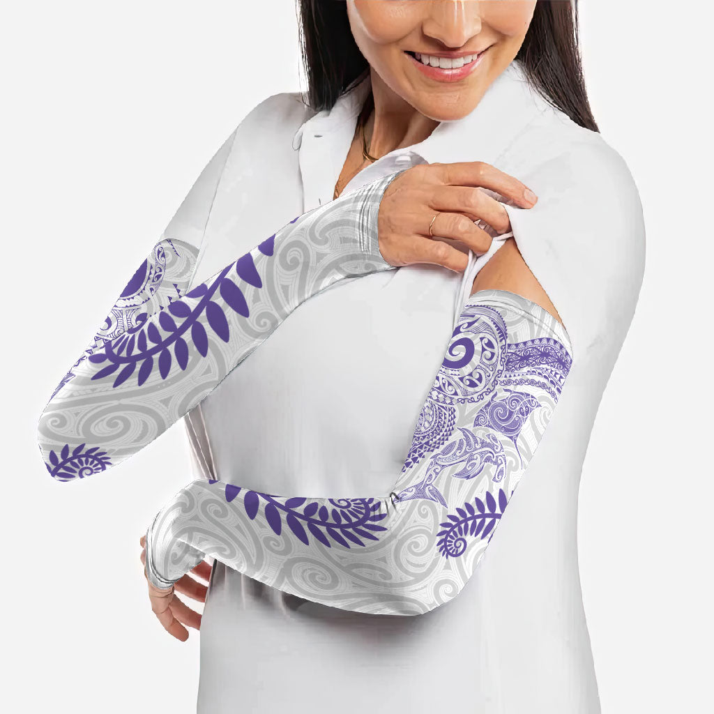 Aotearoa Maori Sea Animals Tribal Arm Sleeves Manta Ray and Shark Moko Pattern Purple Color LT03 - Polynesian Pride