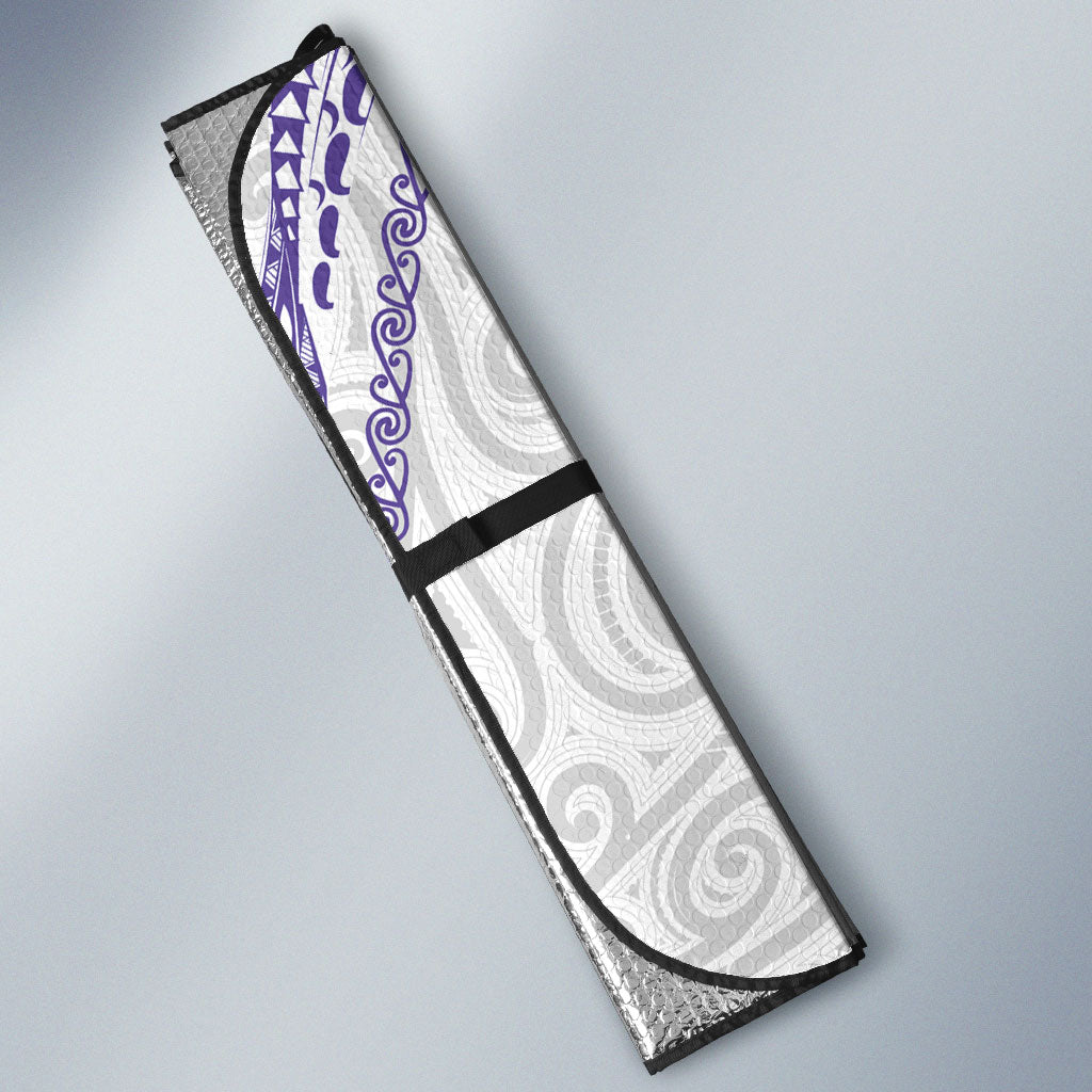 Aotearoa Maori Sea Animals Tribal Auto Sun Shade Manta Ray and Shark Moko Pattern Purple Color LT03 - Polynesian Pride