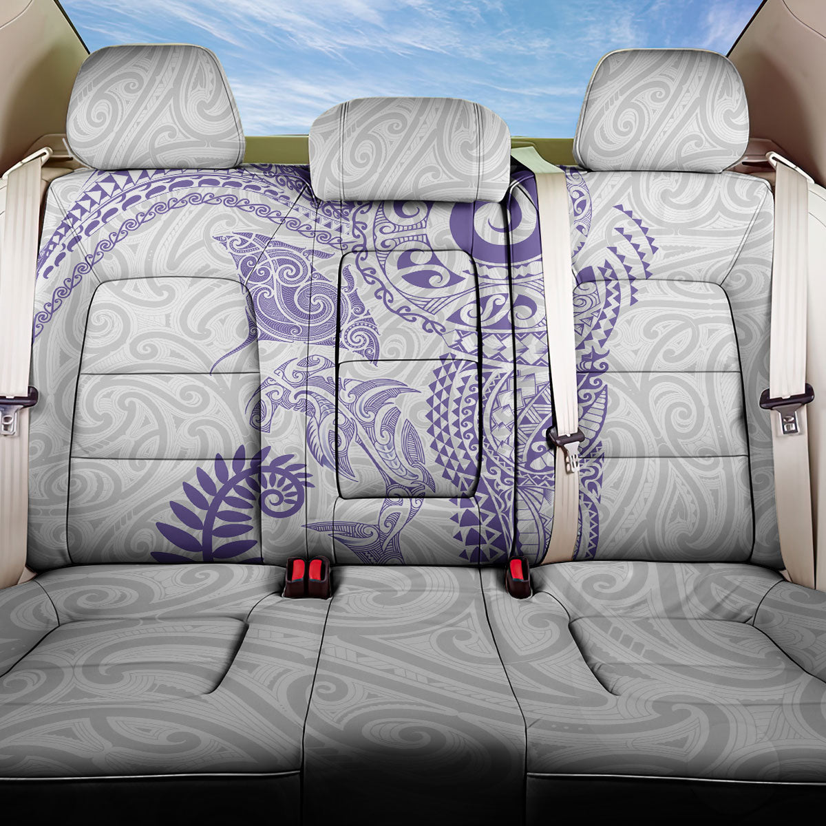 Aotearoa Maori Sea Animals Tribal Back Car Seat Cover Manta Ray and Shark Moko Pattern Purple Color LT03 One Size Purple - Polynesian Pride