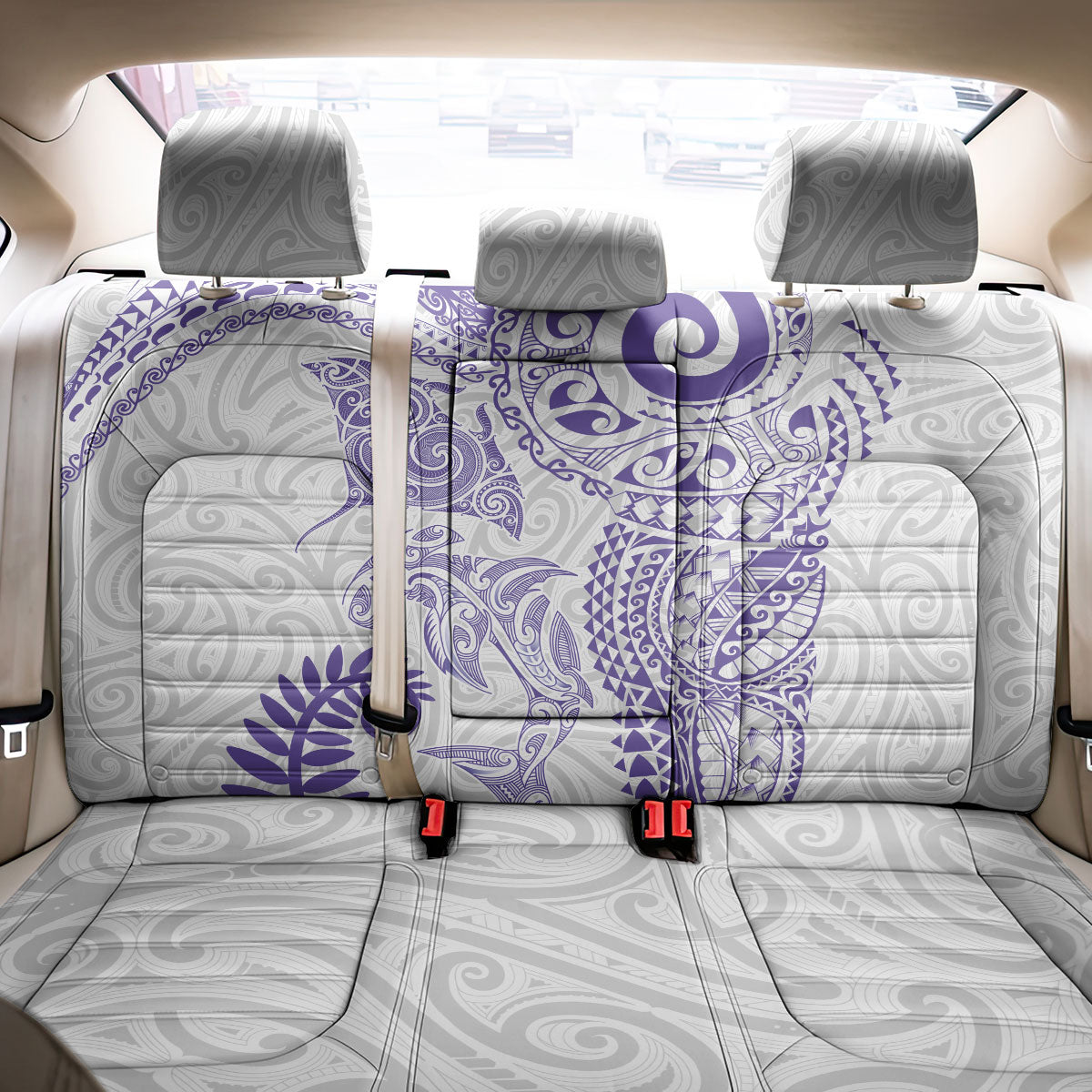 Aotearoa Maori Sea Animals Tribal Back Car Seat Cover Manta Ray and Shark Moko Pattern Purple Color LT03 - Polynesian Pride