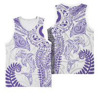 Aotearoa Maori Sea Animals Tribal Basketball Jersey Manta Ray and Shark Moko Pattern Purple Color LT03 - Polynesian Pride