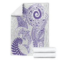 Aotearoa Maori Sea Animals Tribal Blanket Manta Ray and Shark Moko Pattern Purple Color