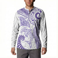 Aotearoa Maori Sea Animals Tribal Button Sweatshirt Manta Ray and Shark Moko Pattern Purple Color