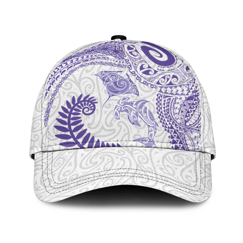 Aotearoa Maori Sea Animals Tribal Classic Cap Manta Ray and Shark Moko Pattern Purple Color LT03 Universal Fit Purple - Polynesian Pride