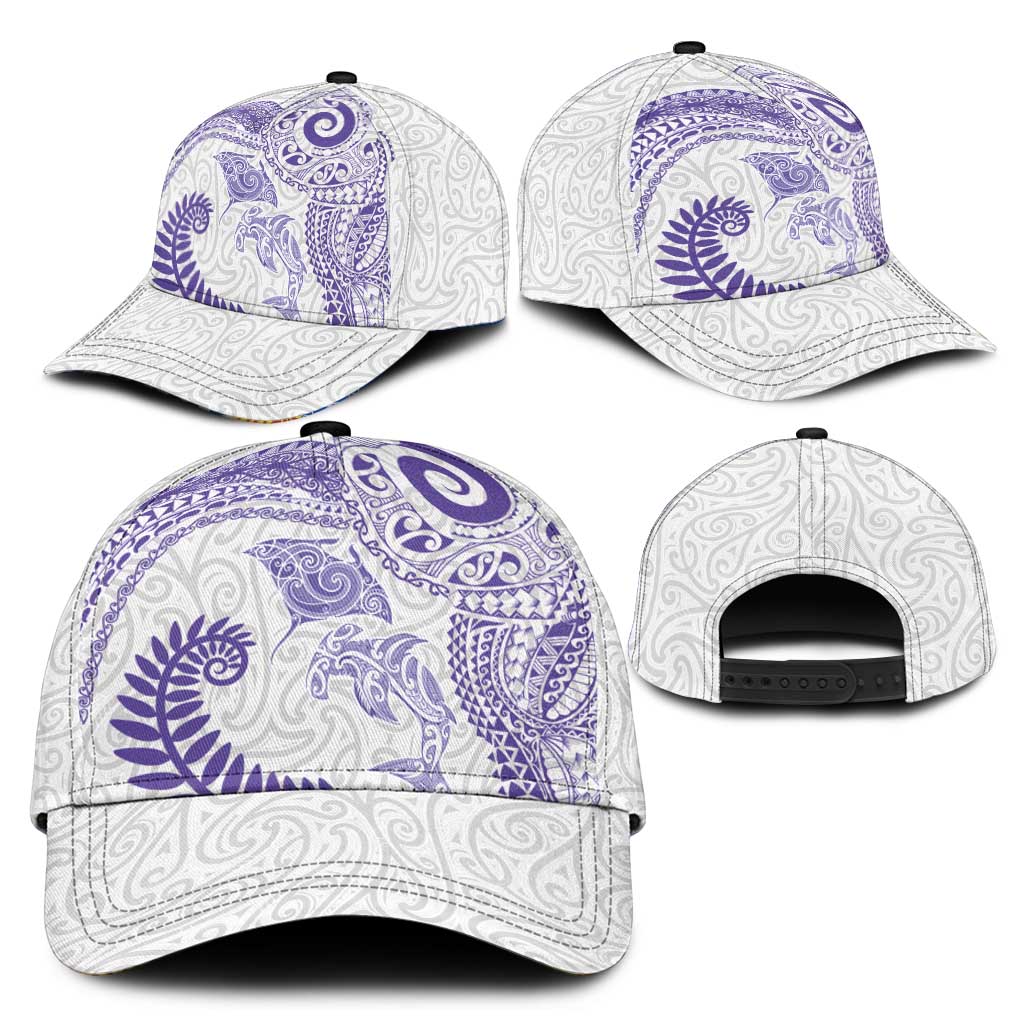 Aotearoa Maori Sea Animals Tribal Classic Cap Manta Ray and Shark Moko Pattern Purple Color LT03 - Polynesian Pride