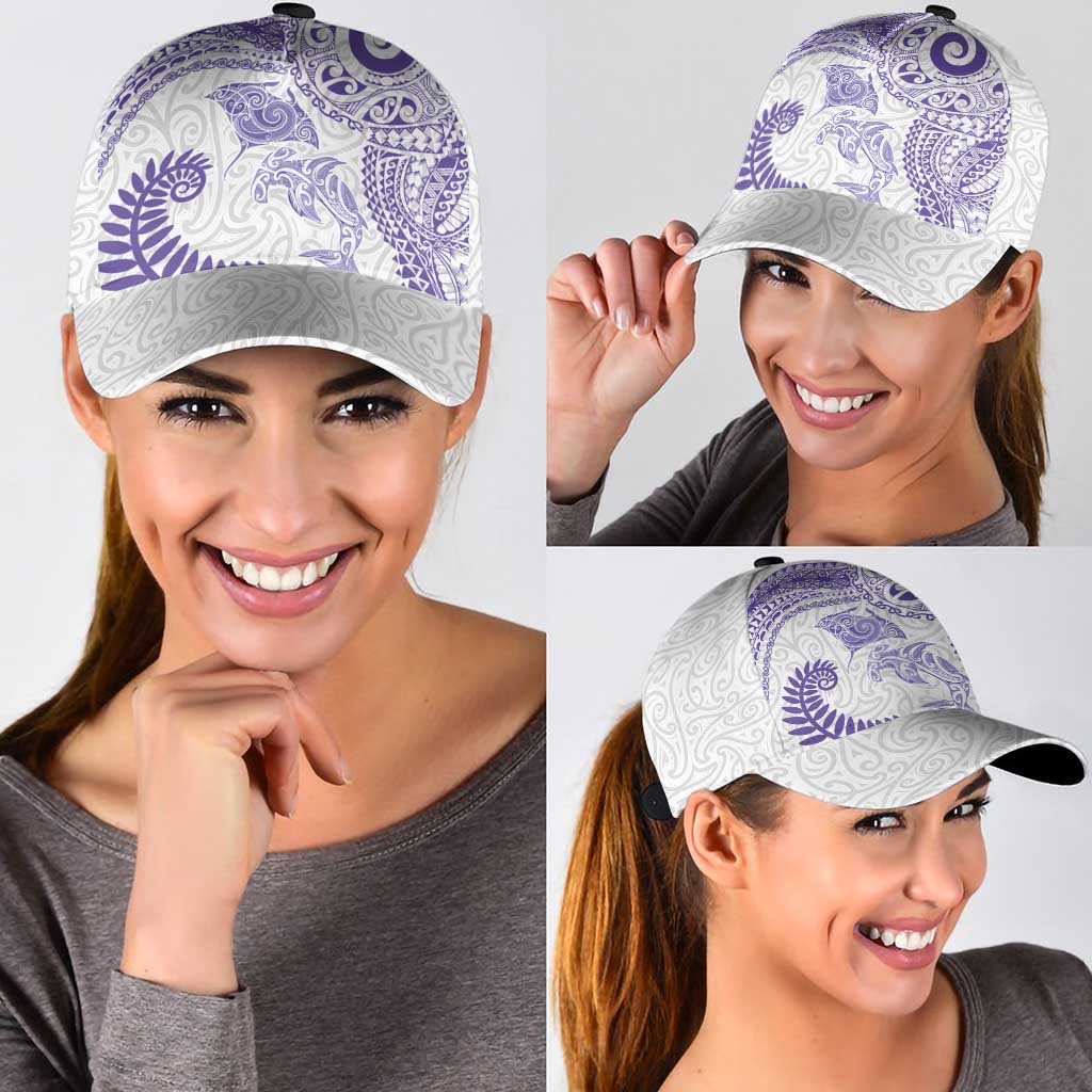 Aotearoa Maori Sea Animals Tribal Classic Cap Manta Ray and Shark Moko Pattern Purple Color LT03 - Polynesian Pride