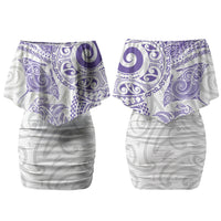 Aotearoa Maori Sea Animals Tribal Couples Matching Off Shoulder Short Dress and Long Sleeve Button Shirt Manta Ray and Shark Moko Pattern Purple Color LT03 - Polynesian Pride