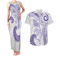 Aotearoa Maori Sea Animals Tribal Couples Matching Tank Maxi Dress and Hawaiian Shirt Manta Ray and Shark Moko Pattern Purple Color LT03 Purple - Polynesian Pride
