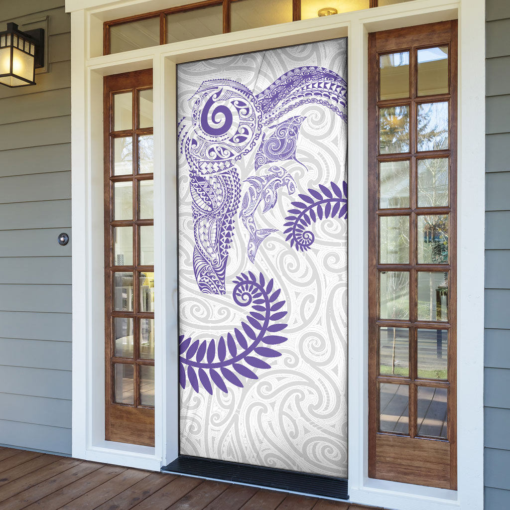 Aotearoa Maori Sea Animals Tribal Door Cover Manta Ray and Shark Moko Pattern Purple Color LT03 - Polynesian Pride