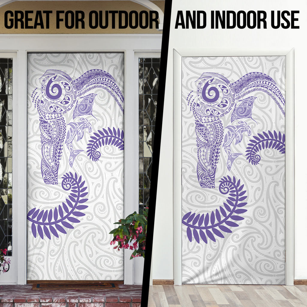 Aotearoa Maori Sea Animals Tribal Door Cover Manta Ray and Shark Moko Pattern Purple Color LT03 - Polynesian Pride