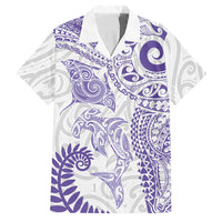 Aotearoa Maori Sea Animals Tribal Family Matching Puletasi and Hawaiian Shirt Manta Ray and Shark Moko Pattern Purple Color LT03 Dad's Shirt - Short Sleeve Purple - Polynesian Pride