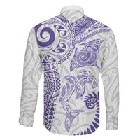 Aotearoa Maori Sea Animals Tribal Family Matching Summer Maxi Dress and Hawaiian Shirt Manta Ray and Shark Moko Pattern Purple Color LT03 - Polynesian Pride
