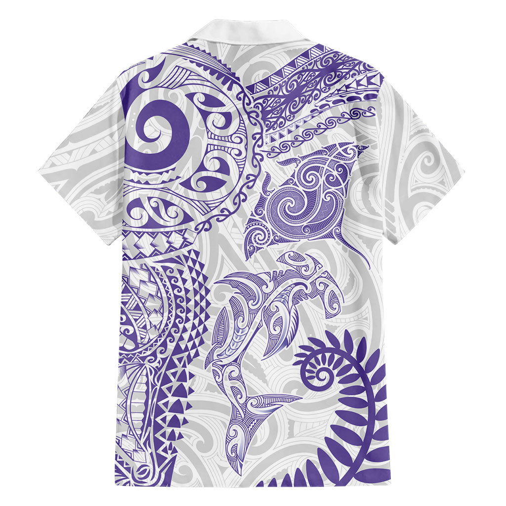 Aotearoa Maori Sea Animals Tribal Family Matching Tank Maxi Dress and Hawaiian Shirt Manta Ray and Shark Moko Pattern Purple Color LT03 - Polynesian Pride