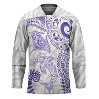 Aotearoa Maori Sea Animals Tribal Hockey Jersey Manta Ray and Shark Moko Pattern Purple Color LT03 Unisex Purple - Polynesian Pride