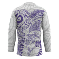 Aotearoa Maori Sea Animals Tribal Hockey Jersey Manta Ray and Shark Moko Pattern Purple Color LT03 - Polynesian Pride