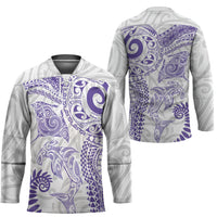 Aotearoa Maori Sea Animals Tribal Hockey Jersey Manta Ray and Shark Moko Pattern Purple Color LT03 - Polynesian Pride