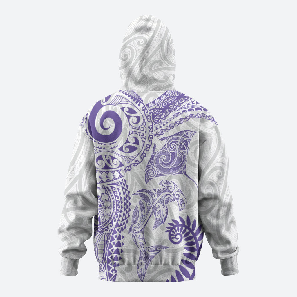 Aotearoa Maori Sea Animals Tribal Hoodie Manta Ray and Shark Moko Pattern Purple Color LT03 - Polynesian Pride