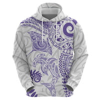 Aotearoa Maori Sea Animals Tribal Hoodie Manta Ray and Shark Moko Pattern Purple Color LT03 - Polynesian Pride