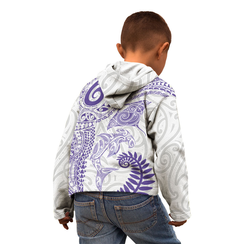 Aotearoa Maori Sea Animals Tribal Kid Hoodie Manta Ray and Shark Moko Pattern Purple Color LT03 - Polynesian Pride