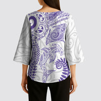 Aotearoa Maori Sea Animals Tribal Kimono Sleeve Blouse Manta Ray and Shark Moko Pattern Purple Color LT03 - Polynesian Pride