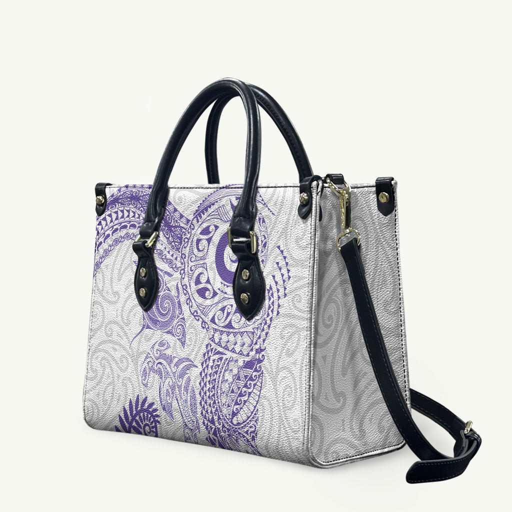 Aotearoa Maori Sea Animals Tribal Leather Bag Manta Ray and Shark Moko Pattern Purple Color LT03 Purple - Polynesian Pride