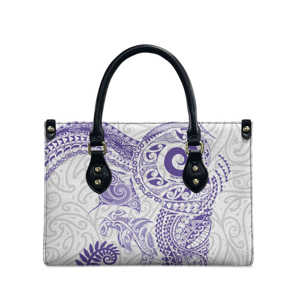 Aotearoa Maori Sea Animals Tribal Leather Bag Manta Ray and Shark Moko Pattern Purple Color LT03 - Polynesian Pride