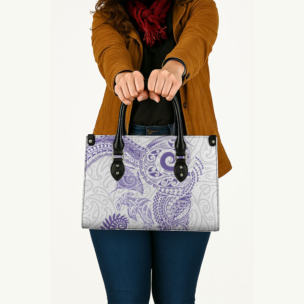 Aotearoa Maori Sea Animals Tribal Leather Bag Manta Ray and Shark Moko Pattern Purple Color LT03 - Polynesian Pride