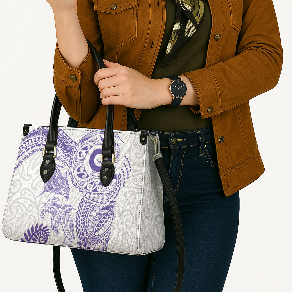 Aotearoa Maori Sea Animals Tribal Leather Bag Manta Ray and Shark Moko Pattern Purple Color LT03 - Polynesian Pride