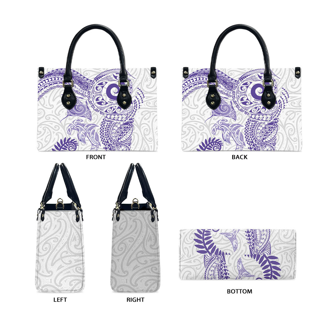 Aotearoa Maori Sea Animals Tribal Leather Bag Manta Ray and Shark Moko Pattern Purple Color LT03 - Polynesian Pride