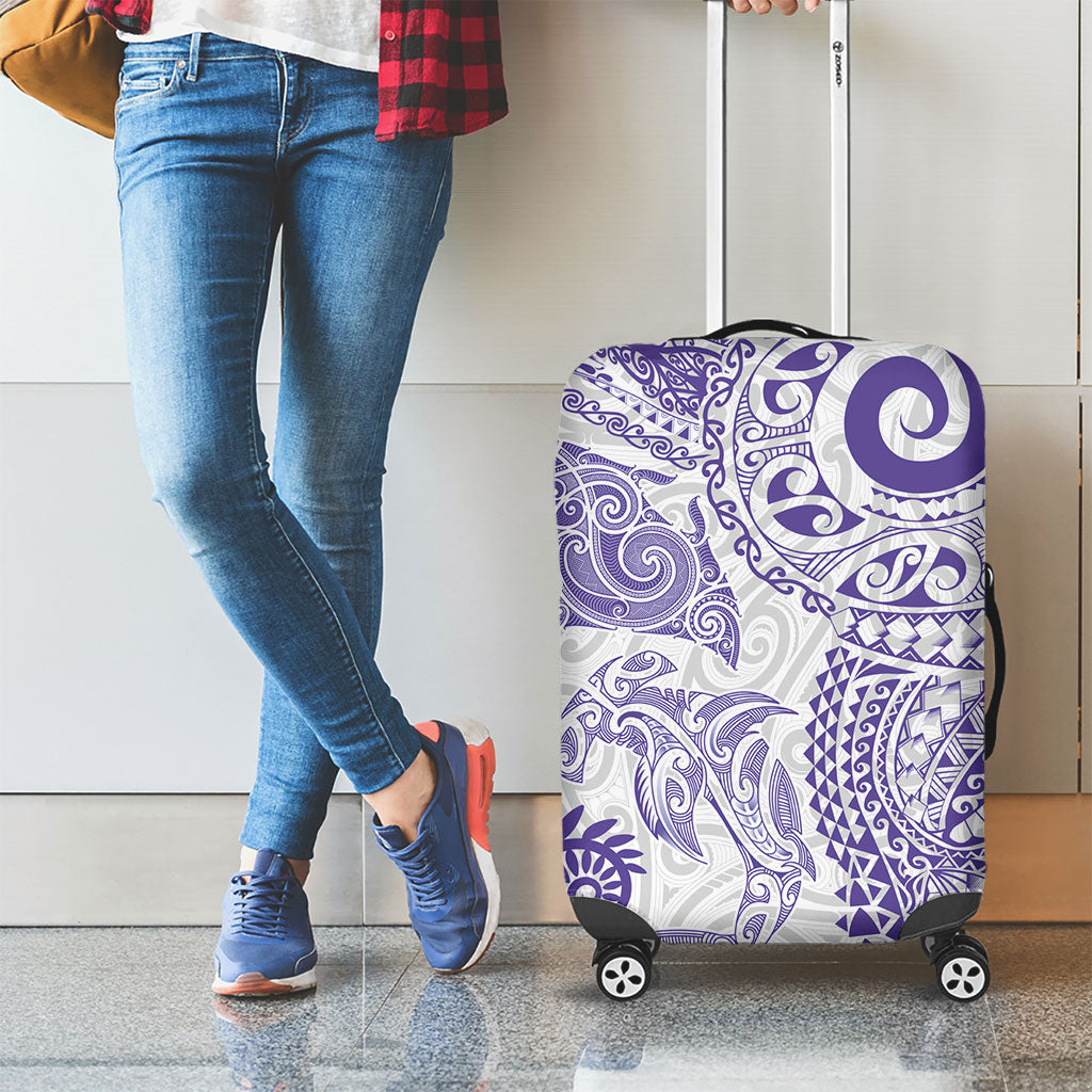 Aotearoa Maori Sea Animals Tribal Luggage Cover Manta Ray and Shark Moko Pattern Purple Color LT03 - Polynesian Pride