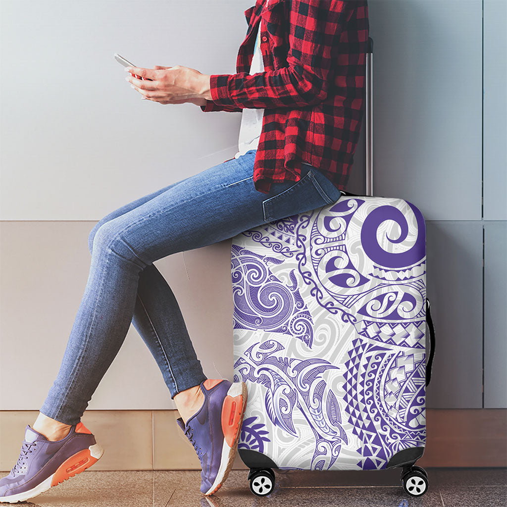 Aotearoa Maori Sea Animals Tribal Luggage Cover Manta Ray and Shark Moko Pattern Purple Color LT03 - Polynesian Pride