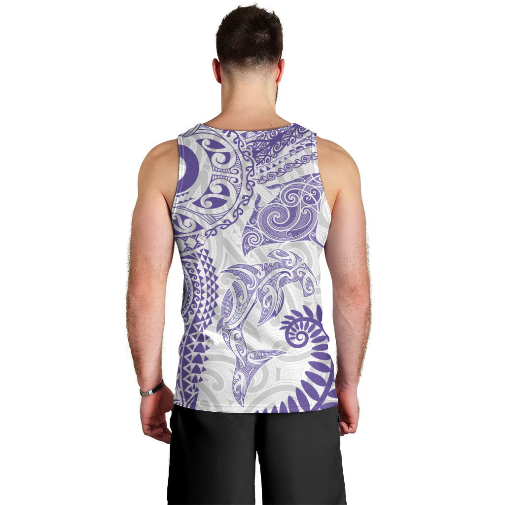 Aotearoa Maori Sea Animals Tribal Men Tank Top Manta Ray and Shark Moko Pattern Purple Color LT03 - Polynesian Pride