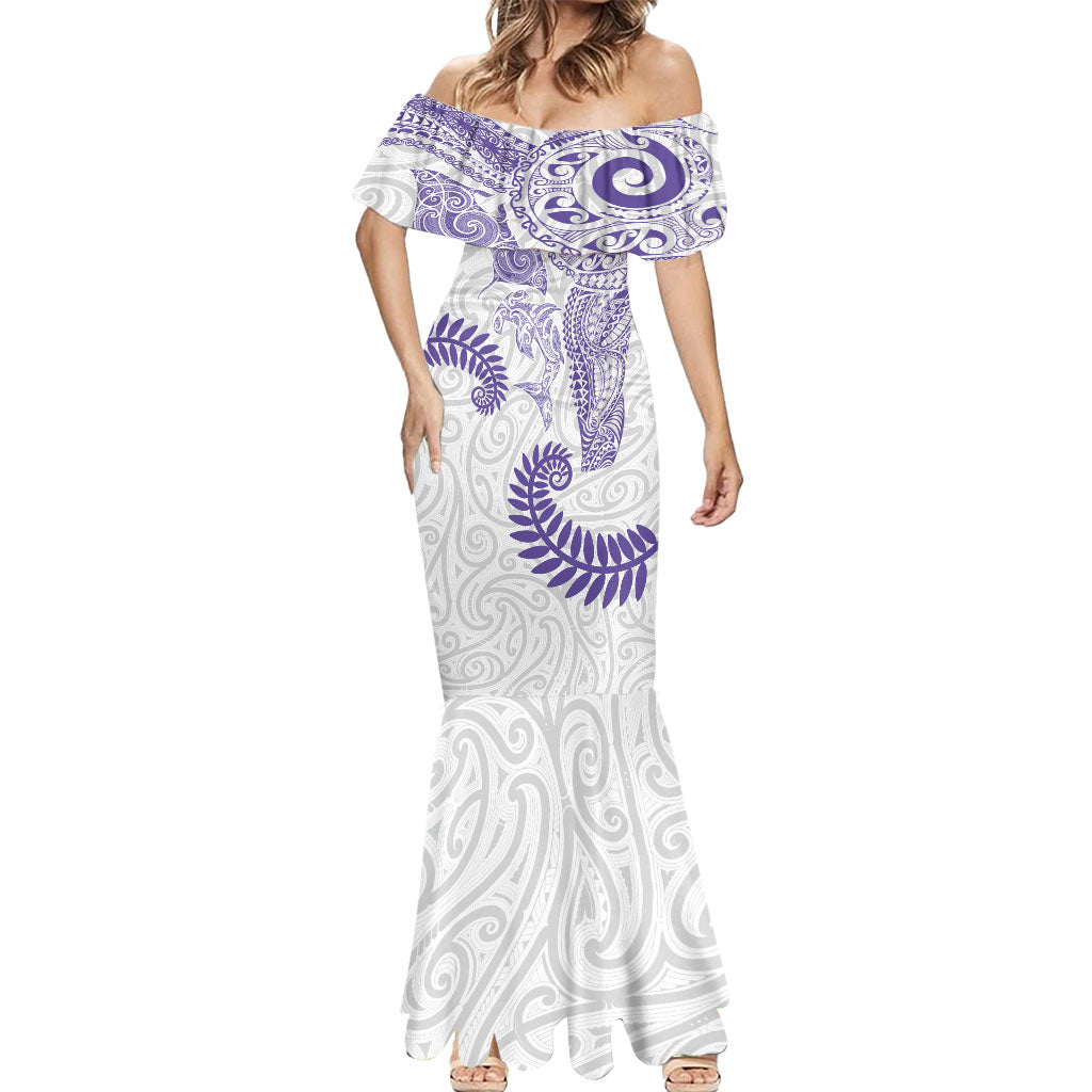 Aotearoa Maori Sea Animals Tribal Mermaid Dress Manta Ray and Shark Moko Pattern Purple Color LT03 - Polynesian Pride