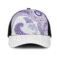 Aotearoa Maori Sea Animals Tribal Mesh Trucker Cap Manta Ray and Shark Moko Pattern Purple Color