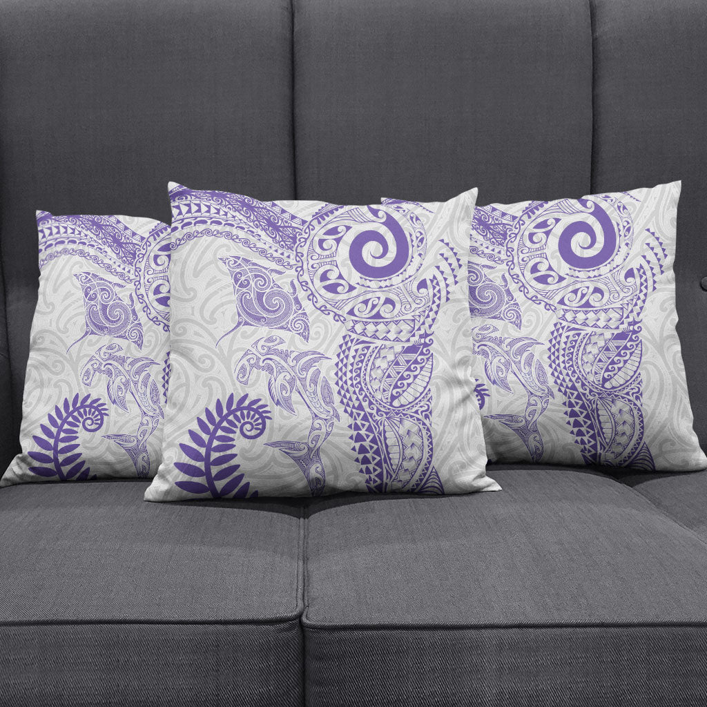 Aotearoa Maori Sea Animals Tribal Pillow Cover Manta Ray and Shark Moko Pattern Purple Color LT03 - Polynesian Pride