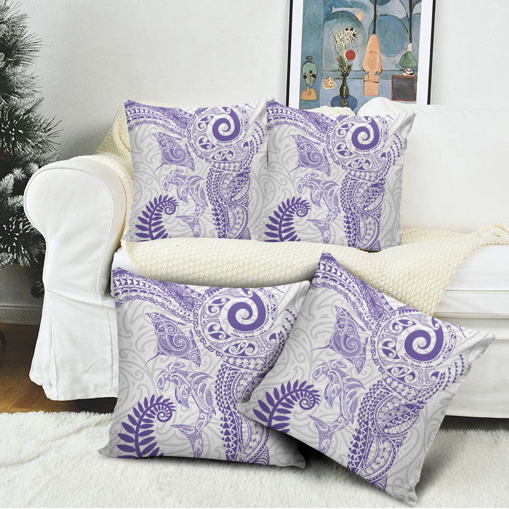 Aotearoa Maori Sea Animals Tribal Pillow Cover Manta Ray and Shark Moko Pattern Purple Color LT03 - Polynesian Pride