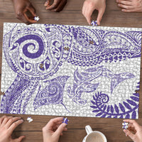 Aotearoa Maori Sea Animals Tribal Puzzle Manta Ray and Shark Moko Pattern Purple Color