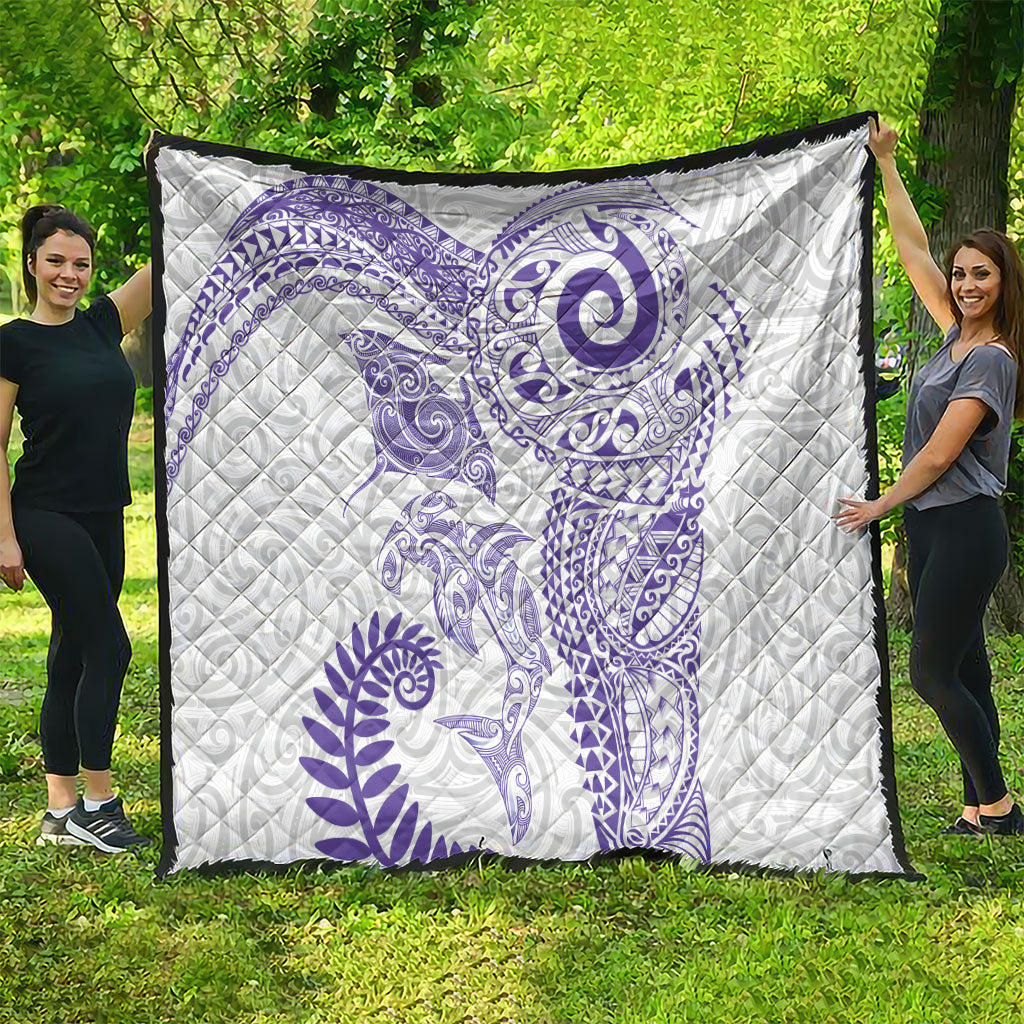 Aotearoa Maori Sea Animals Tribal Quilt Manta Ray and Shark Moko Pattern Purple Color LT03 - Polynesian Pride