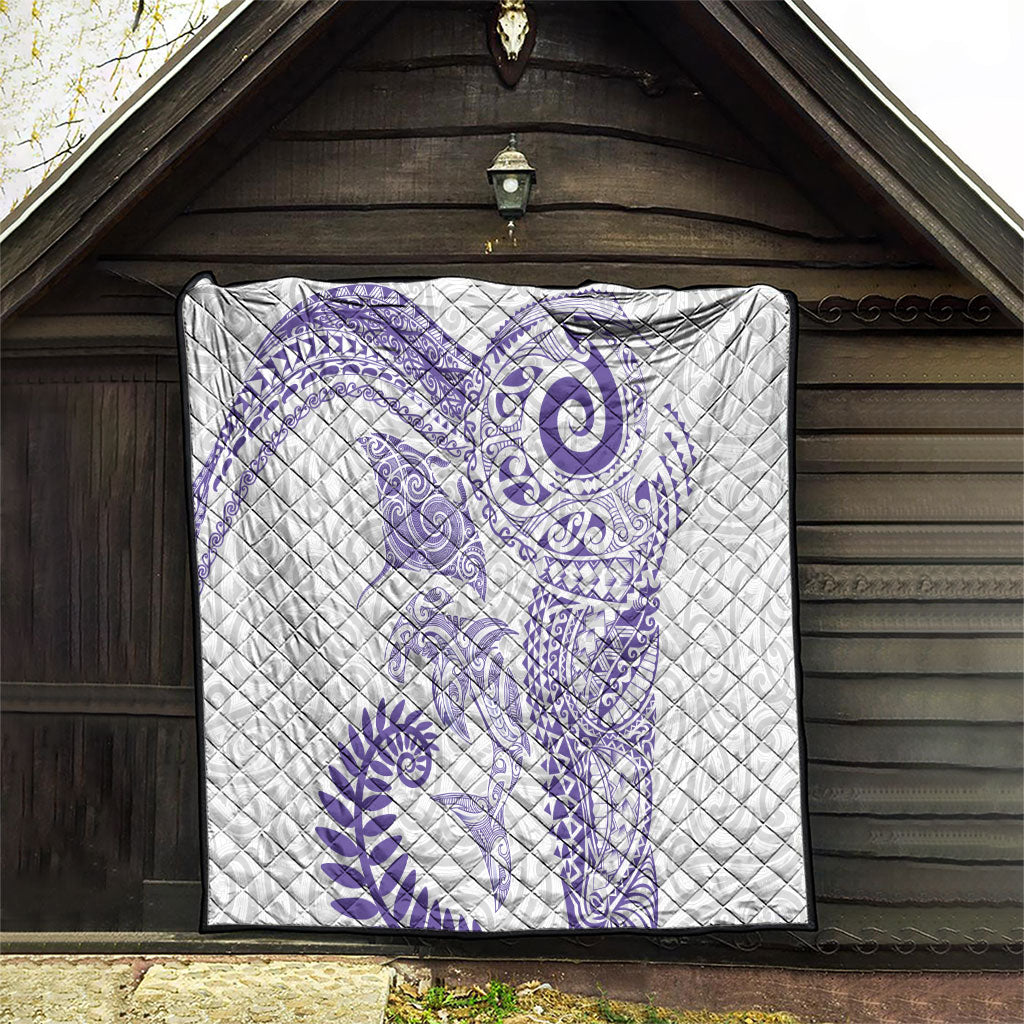 Aotearoa Maori Sea Animals Tribal Quilt Manta Ray and Shark Moko Pattern Purple Color LT03 - Polynesian Pride