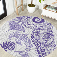 Aotearoa Maori Sea Animals Tribal Round Carpet Manta Ray and Shark Moko Pattern Purple Color LT03 Purple - Polynesian Pride