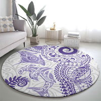Aotearoa Maori Sea Animals Tribal Round Carpet Manta Ray and Shark Moko Pattern Purple Color LT03 - Polynesian Pride