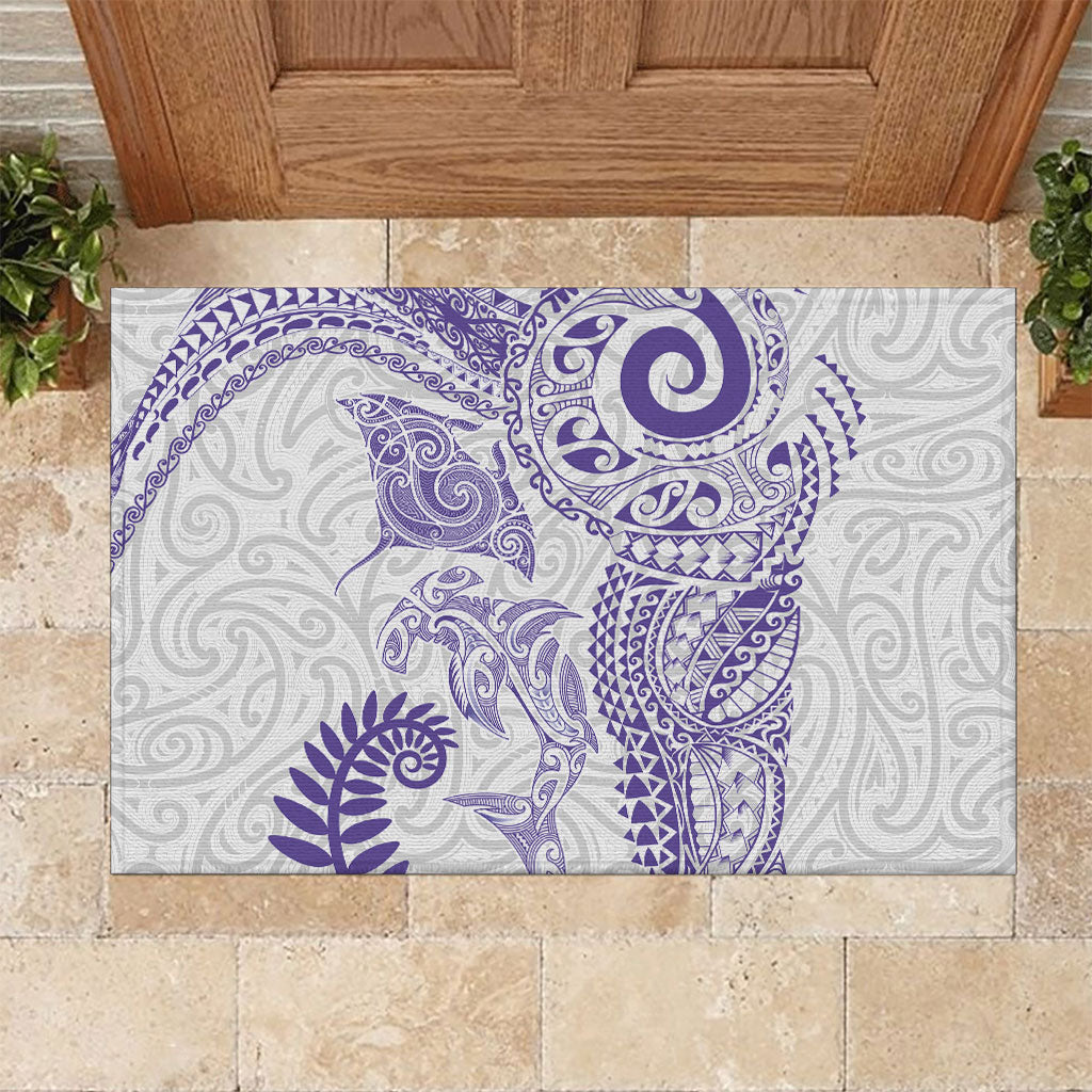 Aotearoa Maori Sea Animals Tribal Rubber Doormat Manta Ray and Shark Moko Pattern Purple Color LT03 Purple - Polynesian Pride