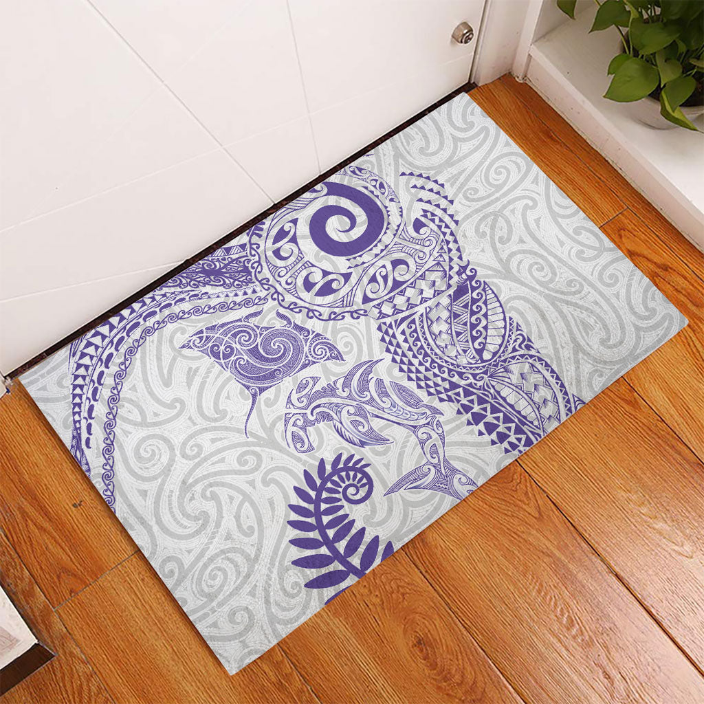 Aotearoa Maori Sea Animals Tribal Rubber Doormat Manta Ray and Shark Moko Pattern Purple Color LT03 - Polynesian Pride