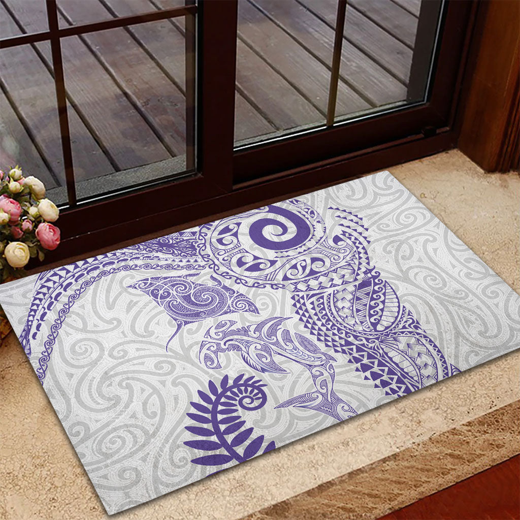 Aotearoa Maori Sea Animals Tribal Rubber Doormat Manta Ray and Shark Moko Pattern Purple Color LT03 - Polynesian Pride